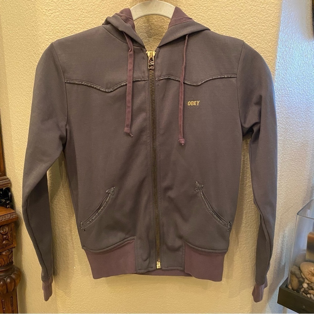 OBEY Girls Gray Hoodie Zipped Jacket Size Small